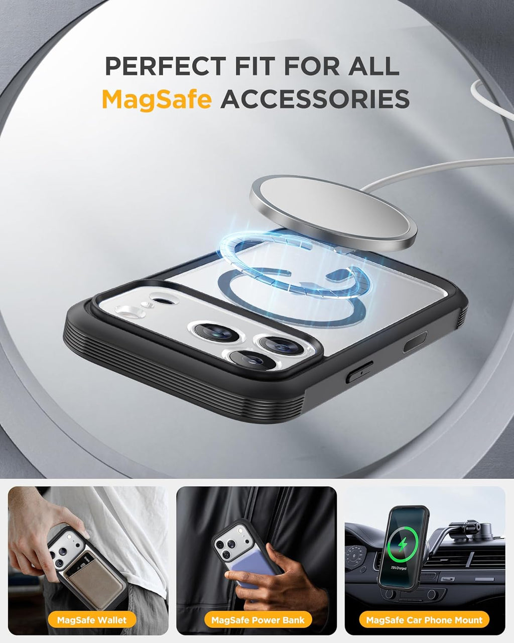 iPhone 17 Pro Max Case Full-Body Phone Case with Built-in Glass Screen Protector -Black