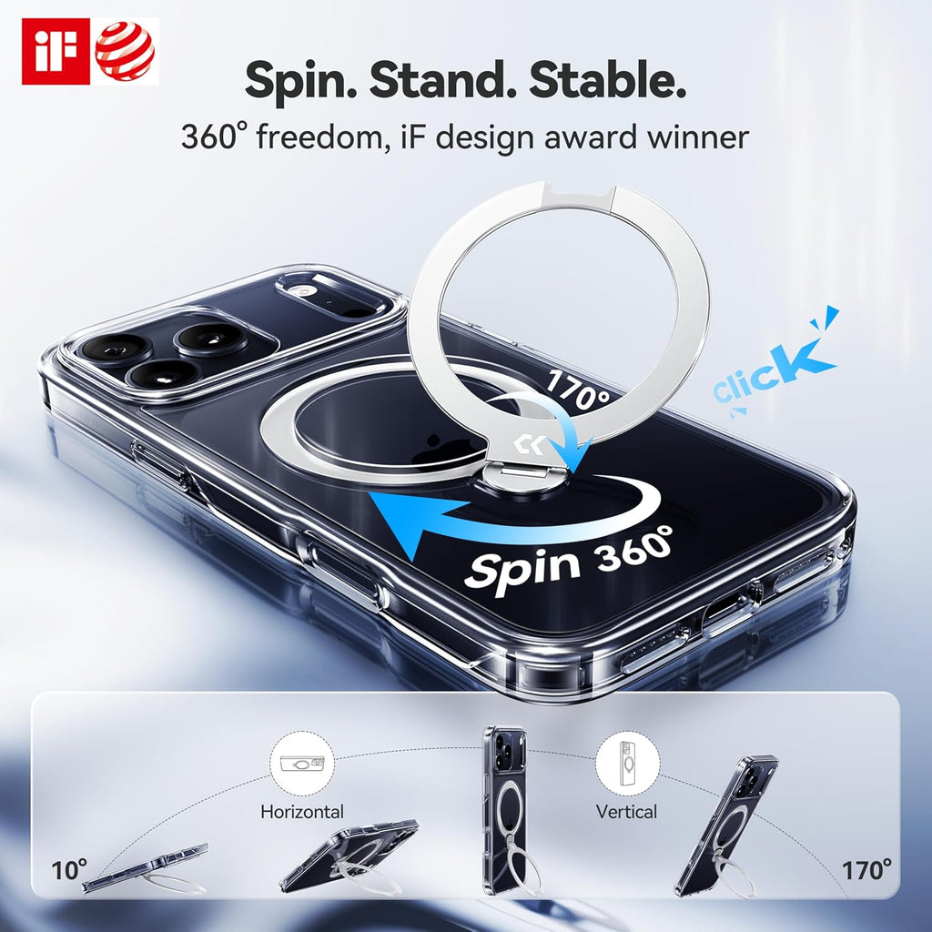 iPhone 17 Pro Max Case with 360 Spin Magnetic Stand
