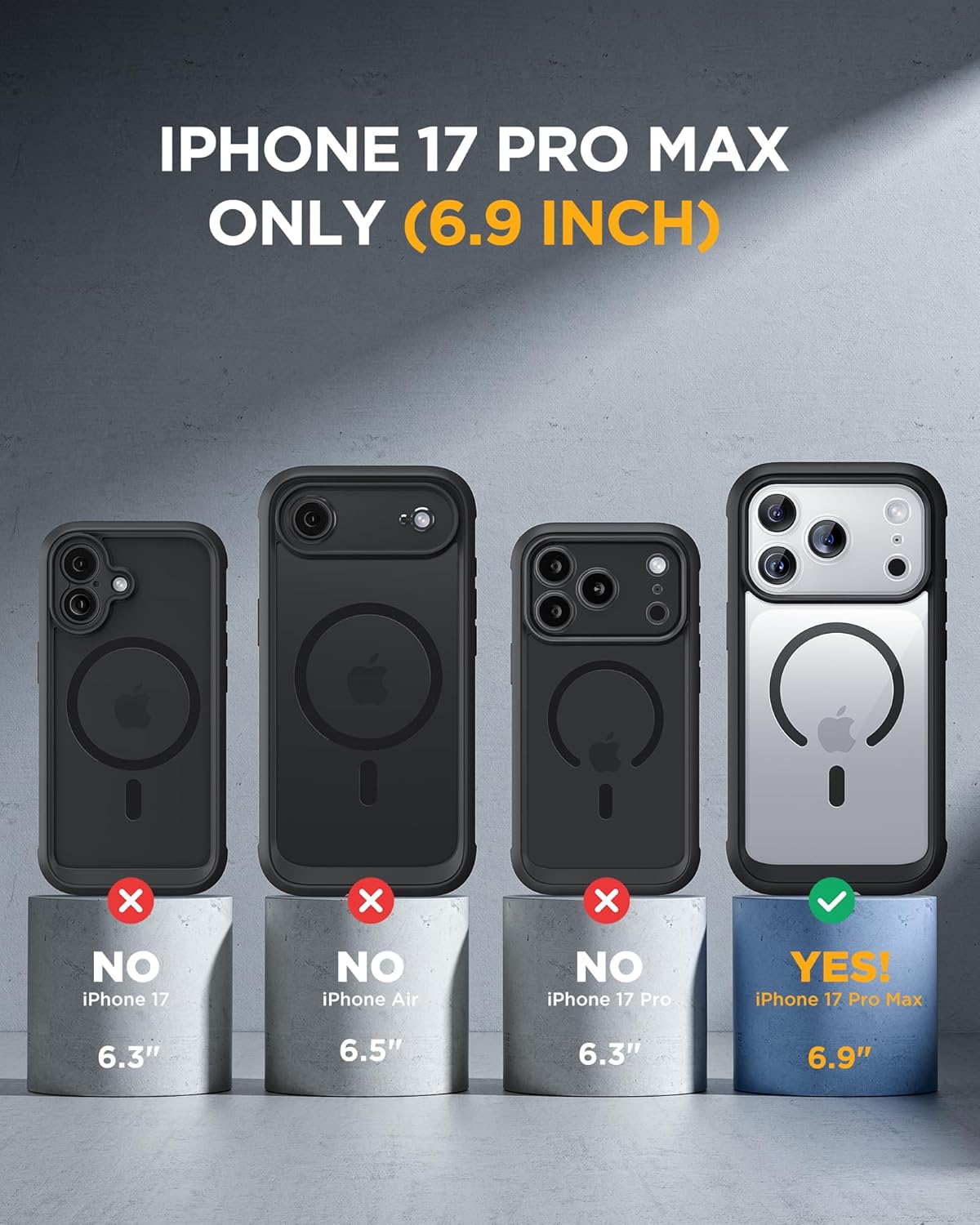 iPhone 17 Pro Max Case Full-Body Phone Case with Built-in Glass Screen Protector -Black