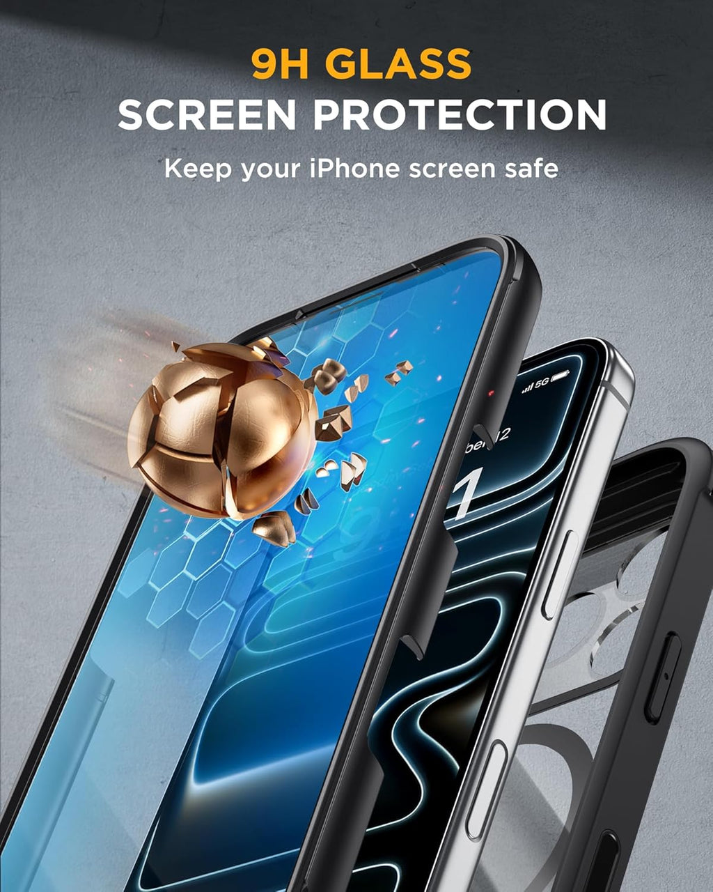 iPhone 17 Pro Max Case Full-Body Phone Case with Built-in Glass Screen Protector -Black