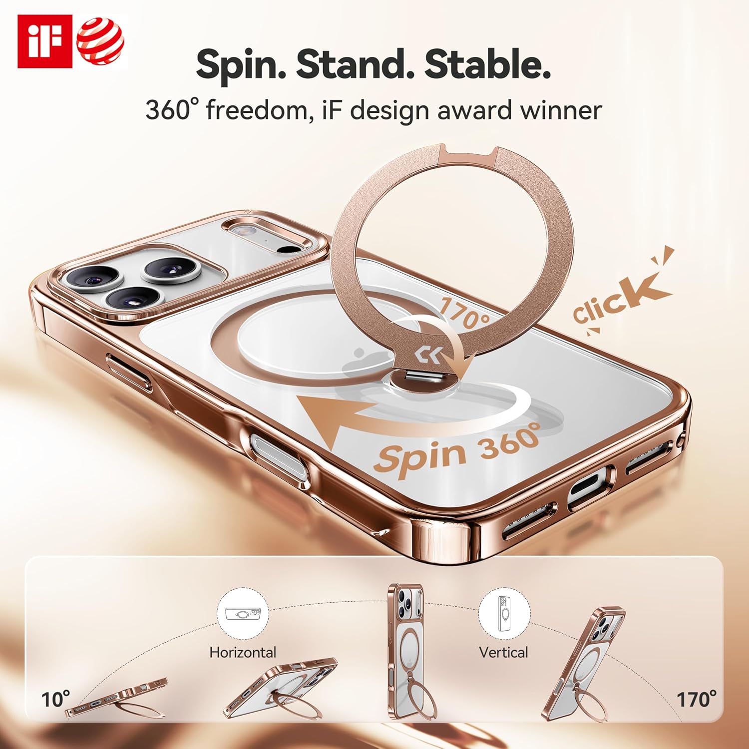 iPhone 17 Pro Max Case with 360 Spin Magnetic Stand
