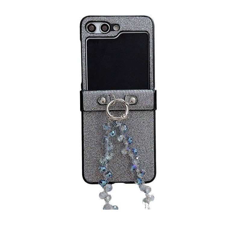 Samsung Z Flip7 Light Luxury Style Pearlescent Glitter Leather Phone Case with Chain