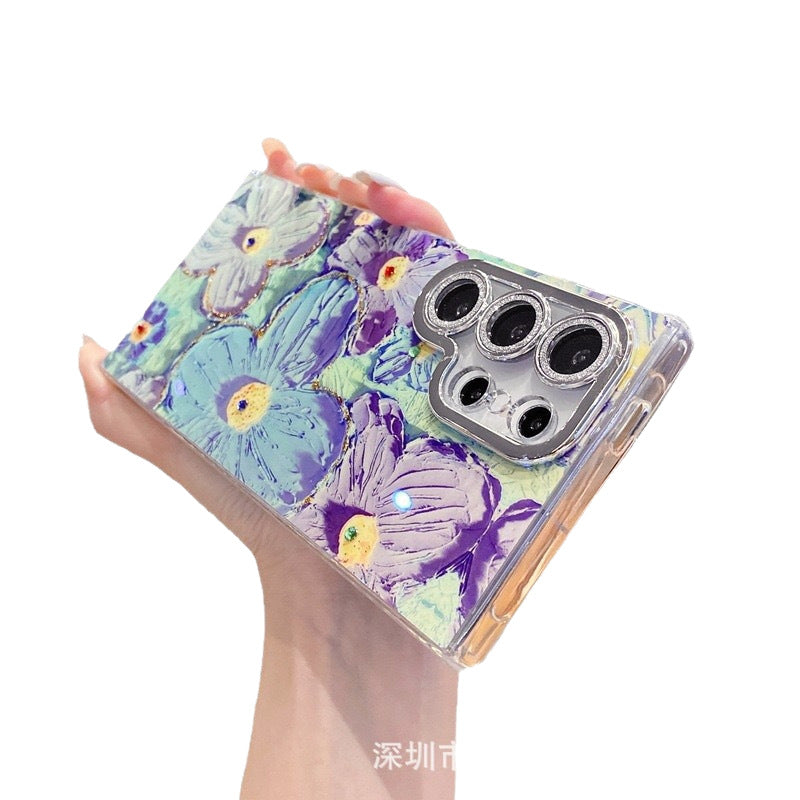 Samsung S25ultra Oil Painting Crabapple Flower Phone Case S24 S23 with Lens Film Protective Cover