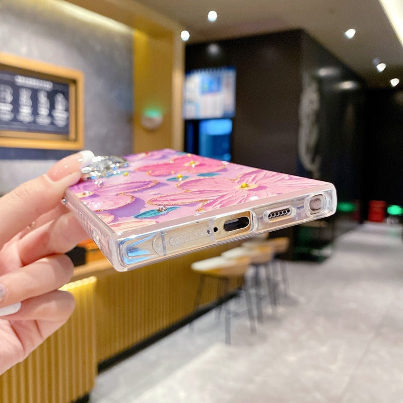 Samsung S25ultra Oil Painting Crabapple Flower Phone Case S24 S23 with Lens Film Protective Cover