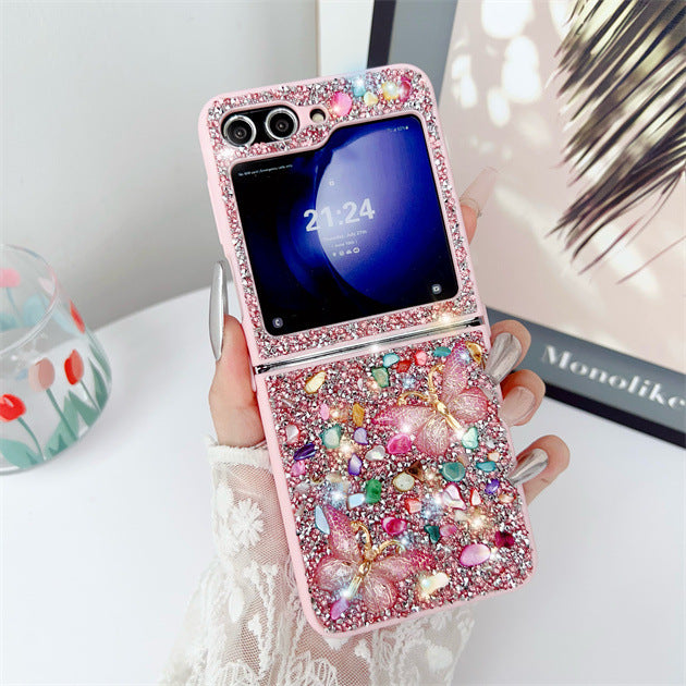 Samsung Z Flip6 Diamond Butterfly Phone Case Luxury Z Flip7 Full Cover