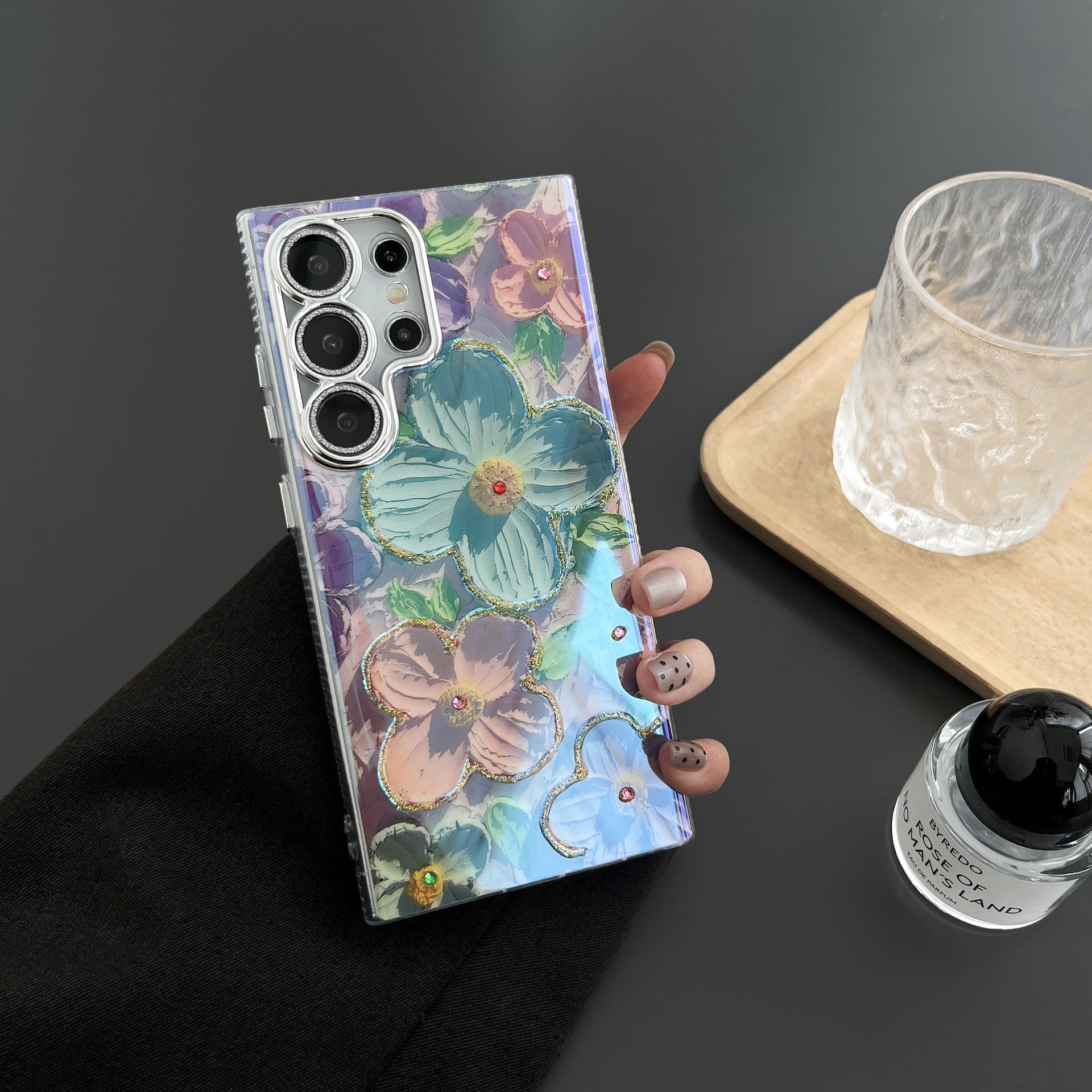 High-end Oil Painting Flower Samsung S25/S24/S23/S22 Ultra Series Epoxy Blue Light Phone Case