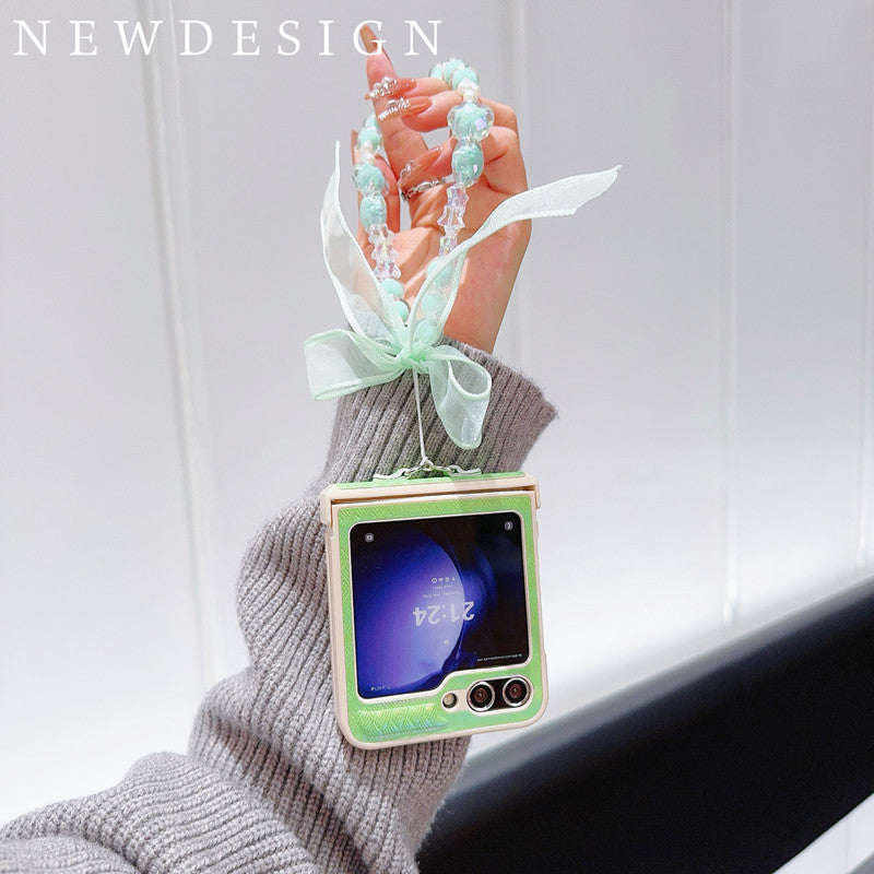 Samsung Z Flip7 Laser Pearlescent Diamond Bow Hanging Phone Case