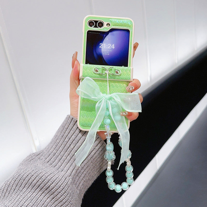 Samsung Z Flip7 Laser Pearlescent Diamond Bow Hanging Phone Case