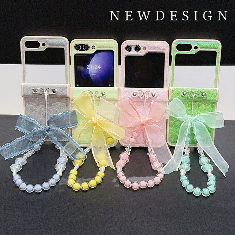 Samsung Z Flip7 Laser Pearlescent Diamond Bow Hanging Phone Case