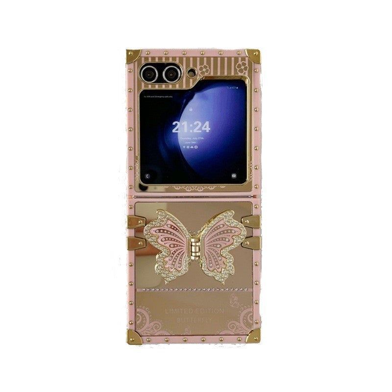 Samsung Z Flip 7/6/5 Electroplated Mirror Rhinestone Butterfly Stand Full Cover Phone Case