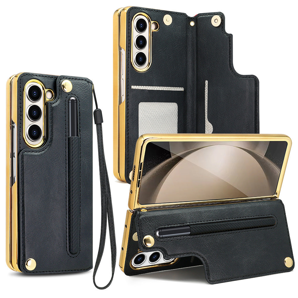 Samsung Fold 7/6/5/4 Folding Screen Phone Case with Tempered Glass Bracket and Pen Slot Electroplating Phone Case
