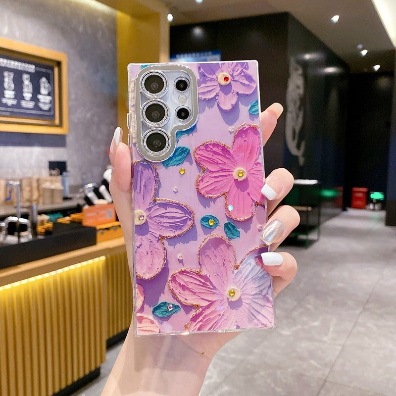 Samsung S25ultra Oil Painting Crabapple Flower Phone Case S24 S23 with Lens Film Protective Cover