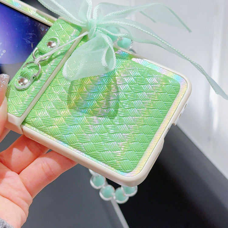 Samsung Z Flip7 Laser Pearlescent Diamond Bow Hanging Phone Case
