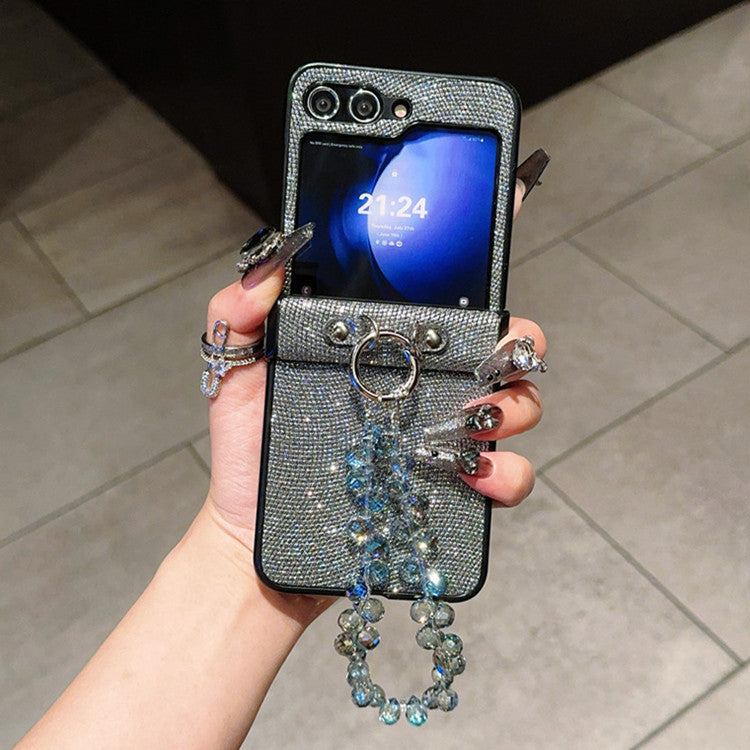 Samsung Z Flip7 Light Luxury Style Pearlescent Glitter Leather Phone Case with Chain