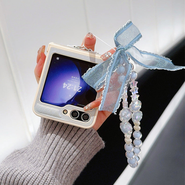 Samsung Z Flip7 Laser Pearlescent Diamond Bow Hanging Phone Case