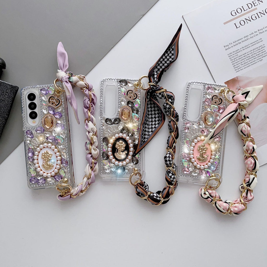 Samsung Z Fold 7/6/5 rhinestone phone case full of diamonds luxury silk scarf all-inclusive