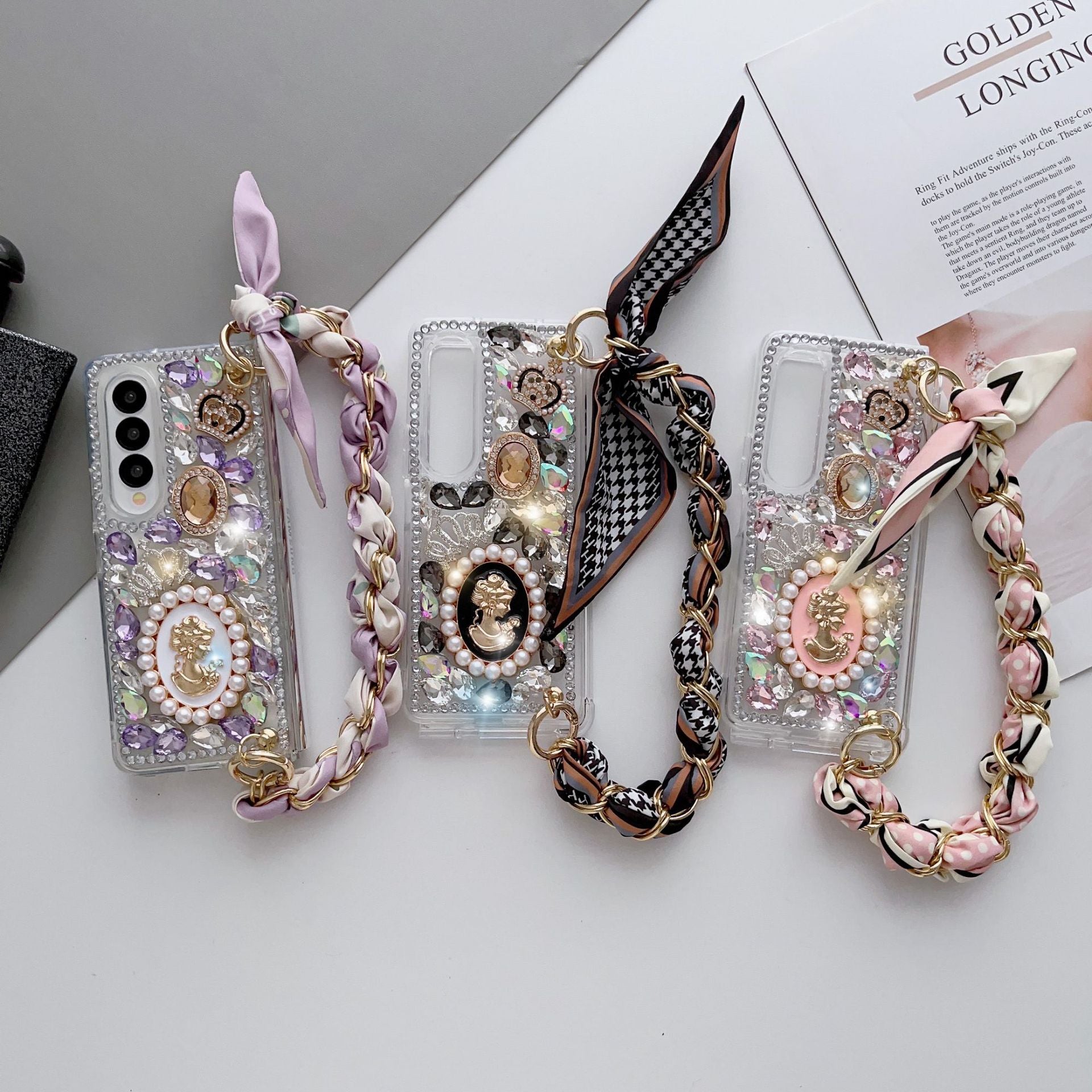 Samsung Z Fold 7/6/5 rhinestone phone case full of diamonds luxury silk scarf all-inclusive