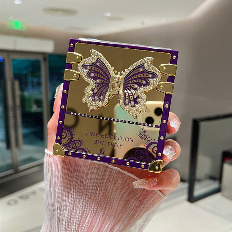 Samsung Z Flip 7/6/5 Electroplated Mirror Rhinestone Butterfly Stand Full Cover Phone Case