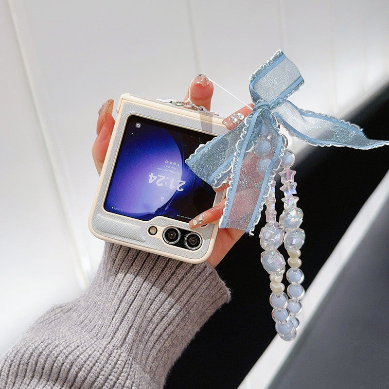 Samsung Z Flip7 Laser Pearlescent Diamond Bow Hanging Phone Case