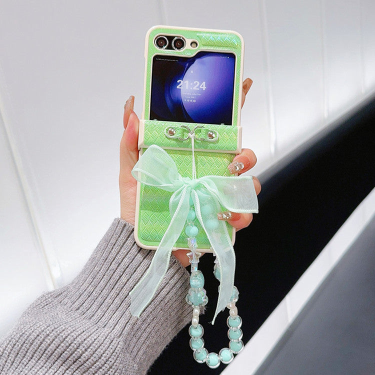 Samsung Z Flip7 Laser Pearlescent Diamond Bow Hanging Phone Case