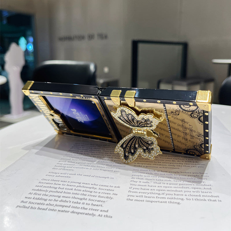 Samsung Z Flip 7/6/5 Electroplated Mirror Rhinestone Butterfly Stand Full Cover Phone Case