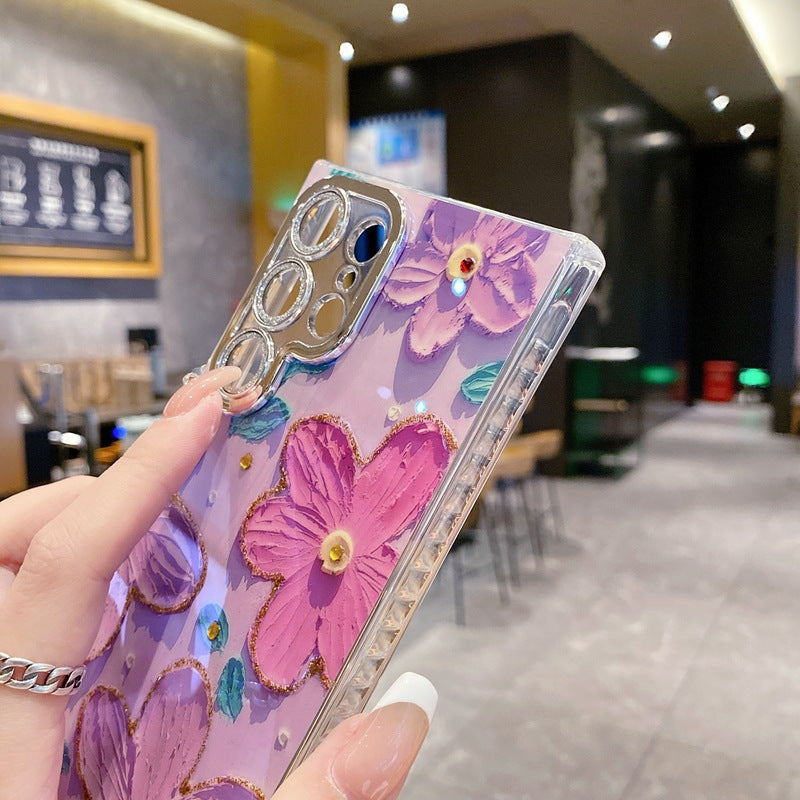 Samsung S25ultra Oil Painting Crabapple Flower Phone Case S24 S23 with Lens Film Protective Cover