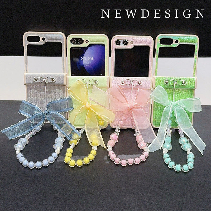 Samsung Z Flip7 Laser Pearlescent Diamond Bow Hanging Phone Case