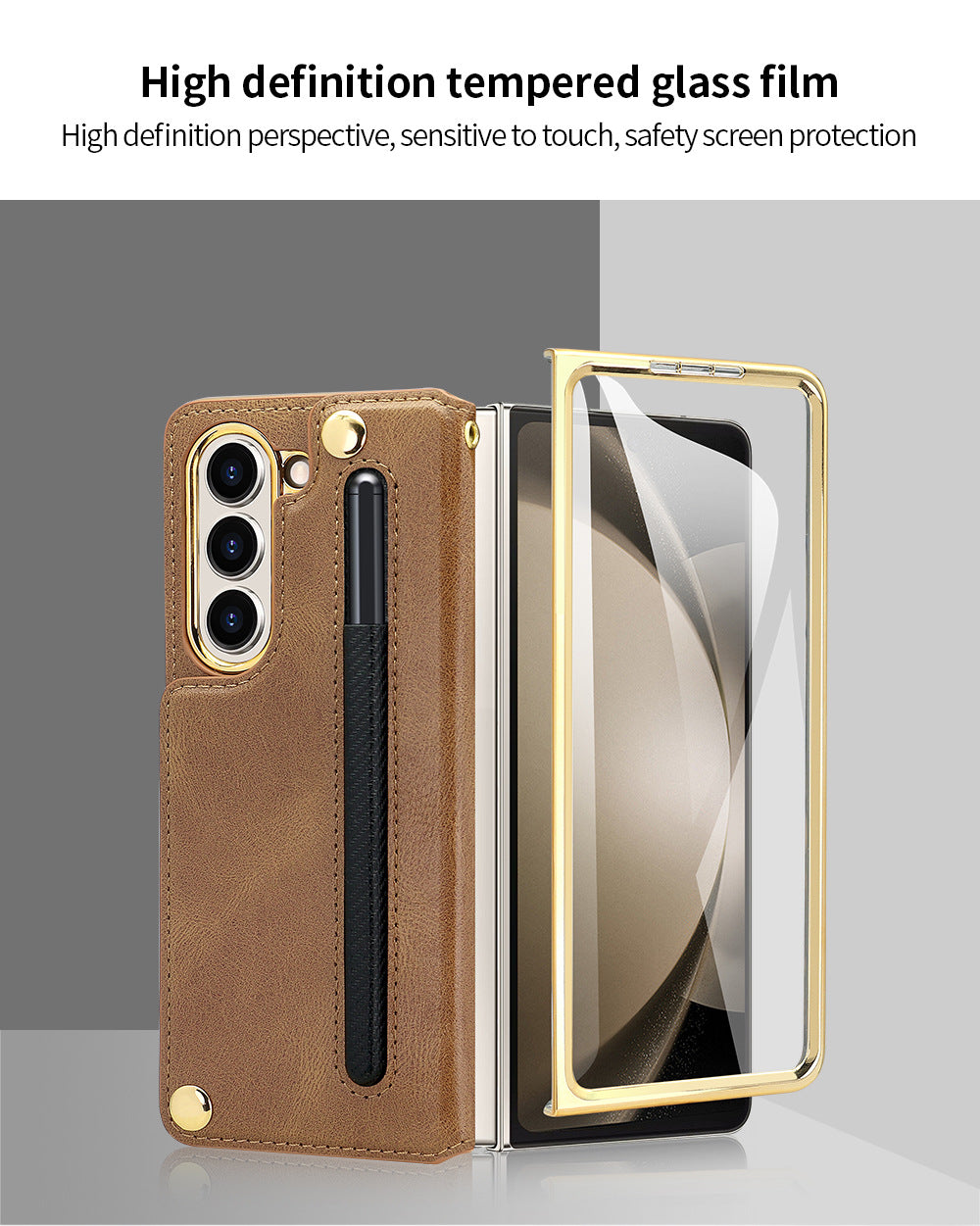 Samsung Fold 7/6/5/4 Folding Screen Phone Case with Tempered Glass Bracket and Pen Slot Electroplating Phone Case