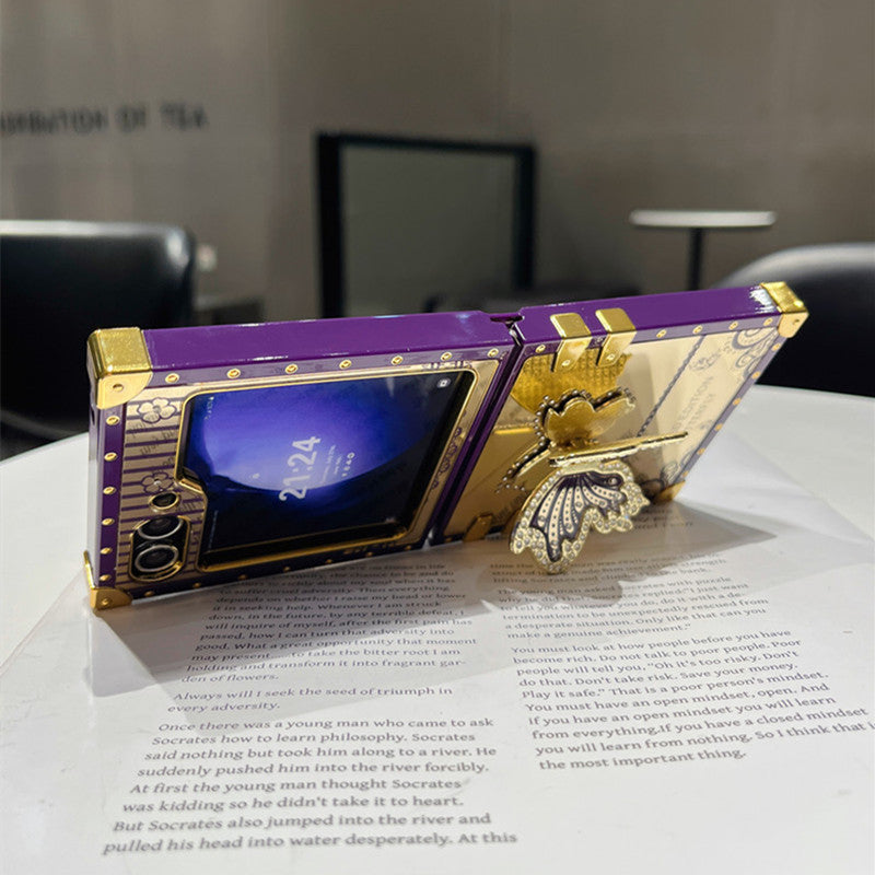 Samsung Z Flip 7/6/5 Electroplated Mirror Rhinestone Butterfly Stand Full Cover Phone Case