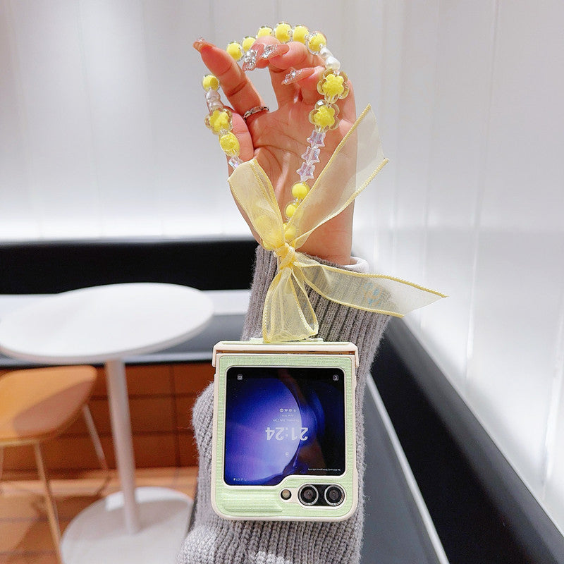 Samsung Z Flip7 Laser Pearlescent Diamond Bow Hanging Phone Case