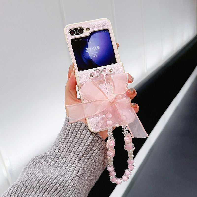 Samsung Z Flip7 Laser Pearlescent Diamond Bow Hanging Phone Case