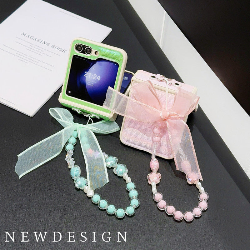 Samsung Z Flip7 Laser Pearlescent Diamond Bow Hanging Phone Case