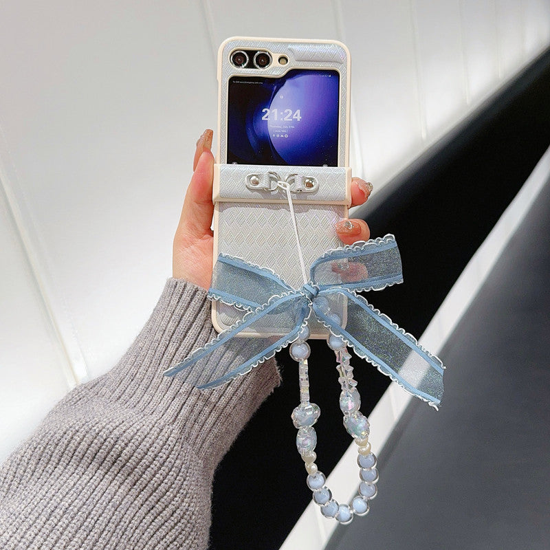 Samsung Z Flip7 Laser Pearlescent Diamond Bow Hanging Phone Case