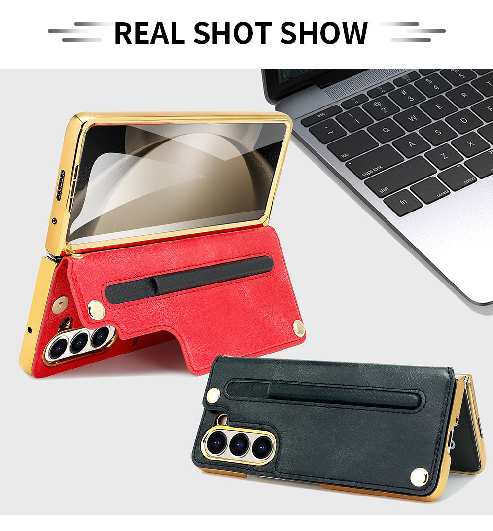 Samsung Fold 7/6/5/4 Folding Screen Phone Case with Tempered Glass Bracket and Pen Slot Electroplating Phone Case
