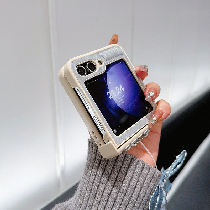 Samsung Z Flip7 Laser Pearlescent Diamond Bow Hanging Phone Case