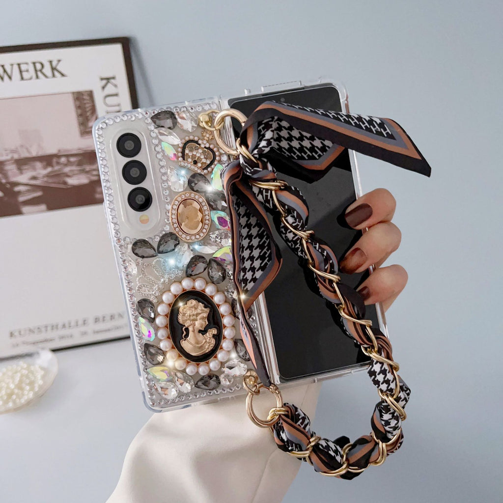 Samsung Z Fold 7/6/5 rhinestone phone case full of diamonds luxury silk scarf all-inclusive