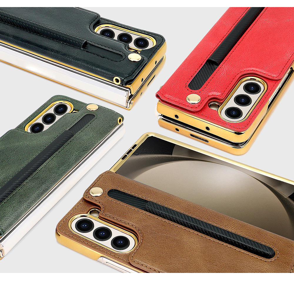 Samsung Fold 7/6/5/4 Folding Screen Phone Case with Tempered Glass Bracket and Pen Slot Electroplating Phone Case