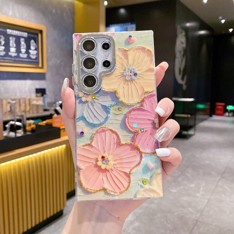 Samsung S25ultra Oil Painting Crabapple Flower Phone Case S24 S23 with Lens Film Protective Cover