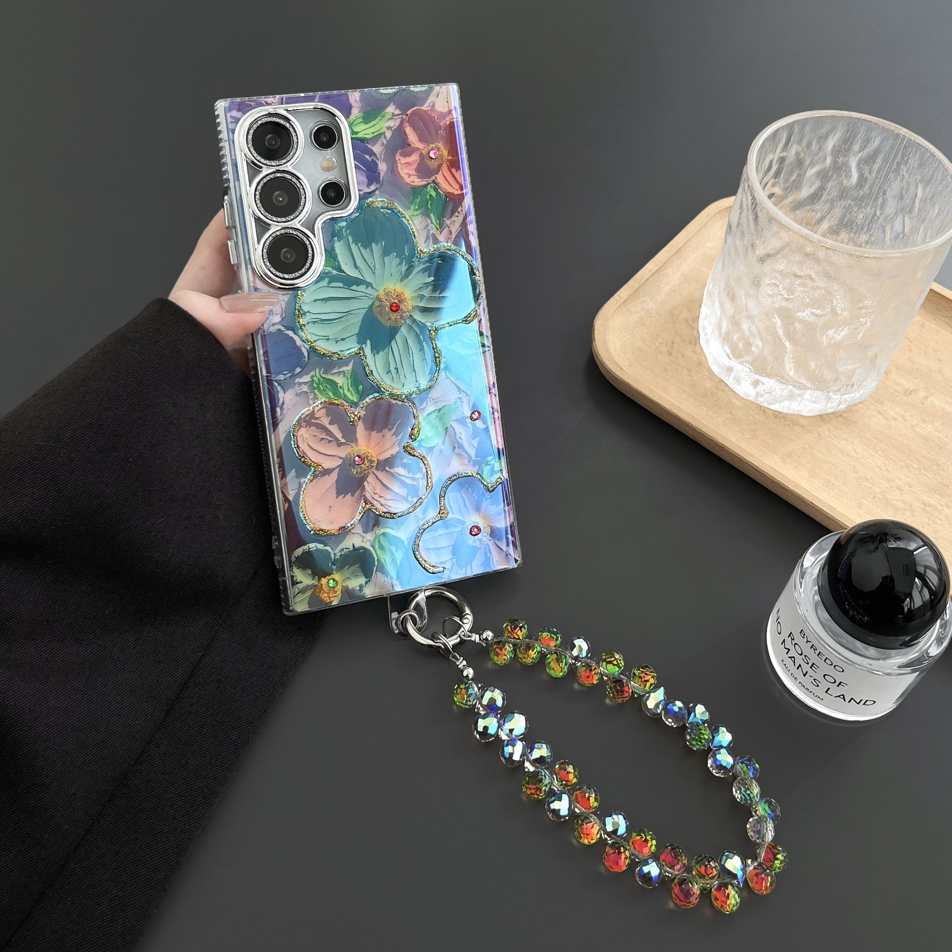 High-end Oil Painting Flower Samsung S25/S24/S23/S22 Ultra Series Epoxy Blue Light Phone Case