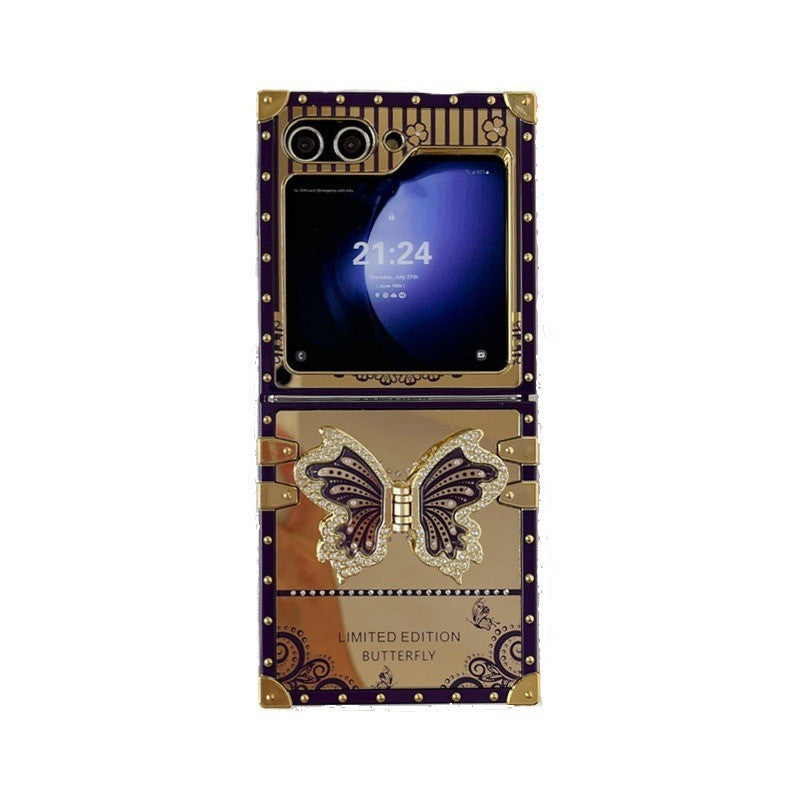 Samsung Z Flip 7/6/5 Electroplated Mirror Rhinestone Butterfly Stand Full Cover Phone Case