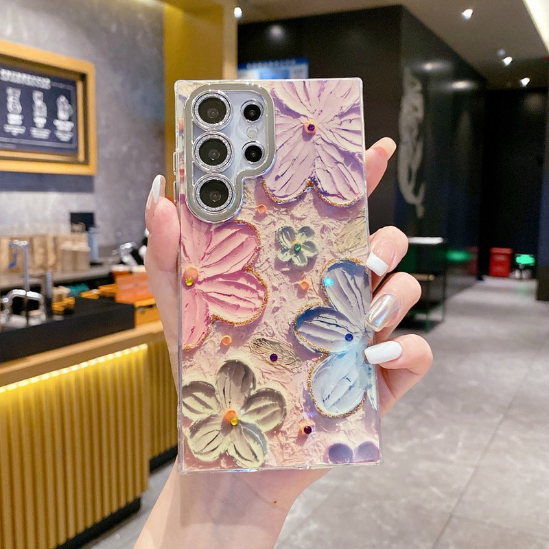 Samsung S25ultra Oil Painting Crabapple Flower Phone Case S24 S23 with Lens Film Protective Cover