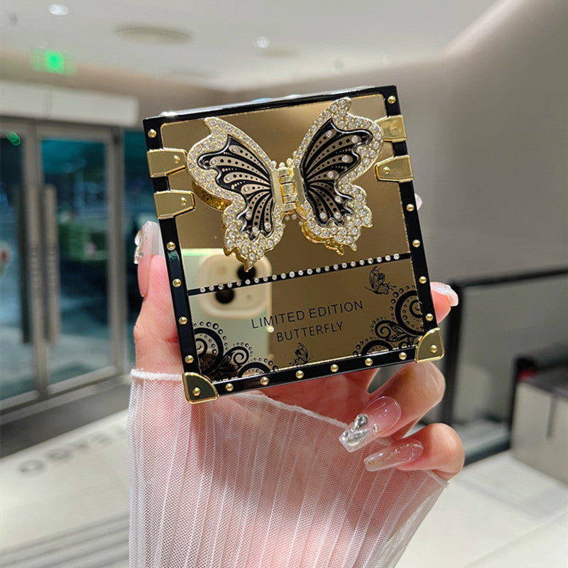 Samsung Z Flip 7/6/5 Electroplated Mirror Rhinestone Butterfly Stand Full Cover Phone Case
