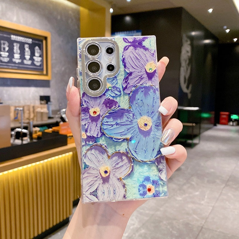 Samsung S25ultra Oil Painting Crabapple Flower Phone Case S24 S23 with Lens Film Protective Cover