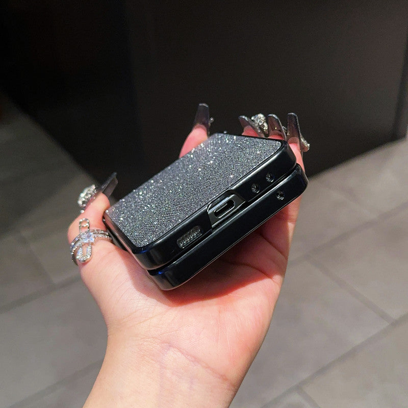 Samsung Z Flip7 Light Luxury Style Pearlescent Glitter Leather Phone Case with Chain