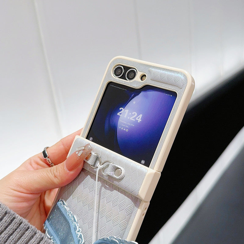 Samsung Z Flip7 Laser Pearlescent Diamond Bow Hanging Phone Case