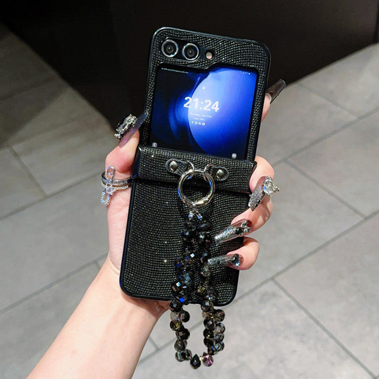 Samsung Z Flip7 Light Luxury Style Pearlescent Glitter Leather Phone Case with Chain