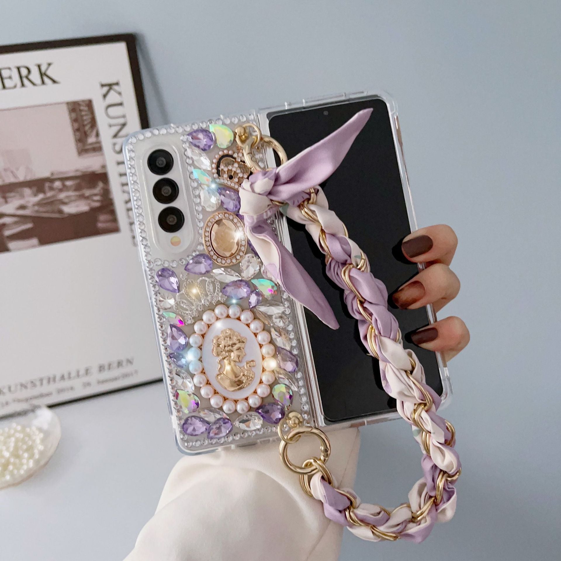 Samsung Z Fold 7/6/5 rhinestone phone case full of diamonds luxury silk scarf all-inclusive