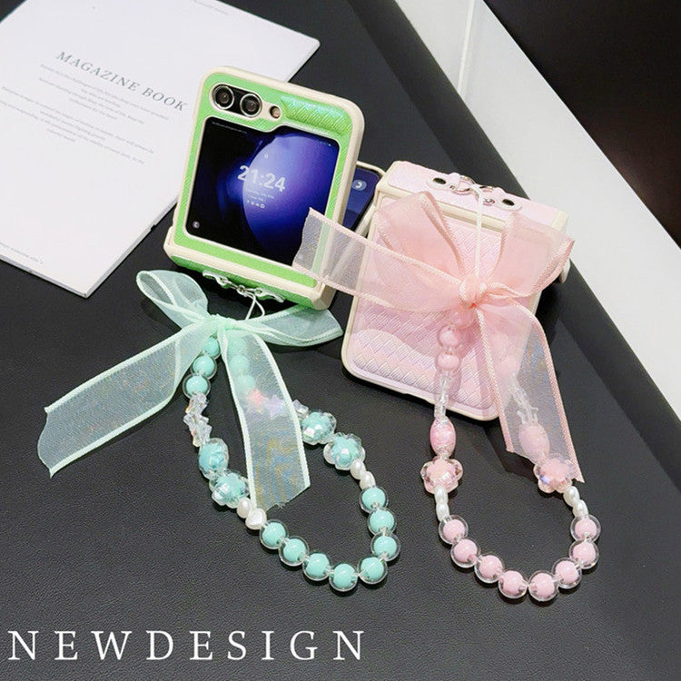 Samsung Z Flip7 Laser Pearlescent Diamond Bow Hanging Phone Case