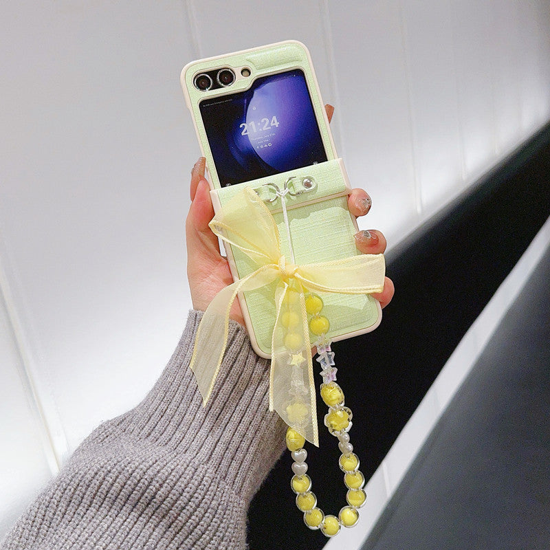 Samsung Z Flip7 Laser Pearlescent Diamond Bow Hanging Phone Case